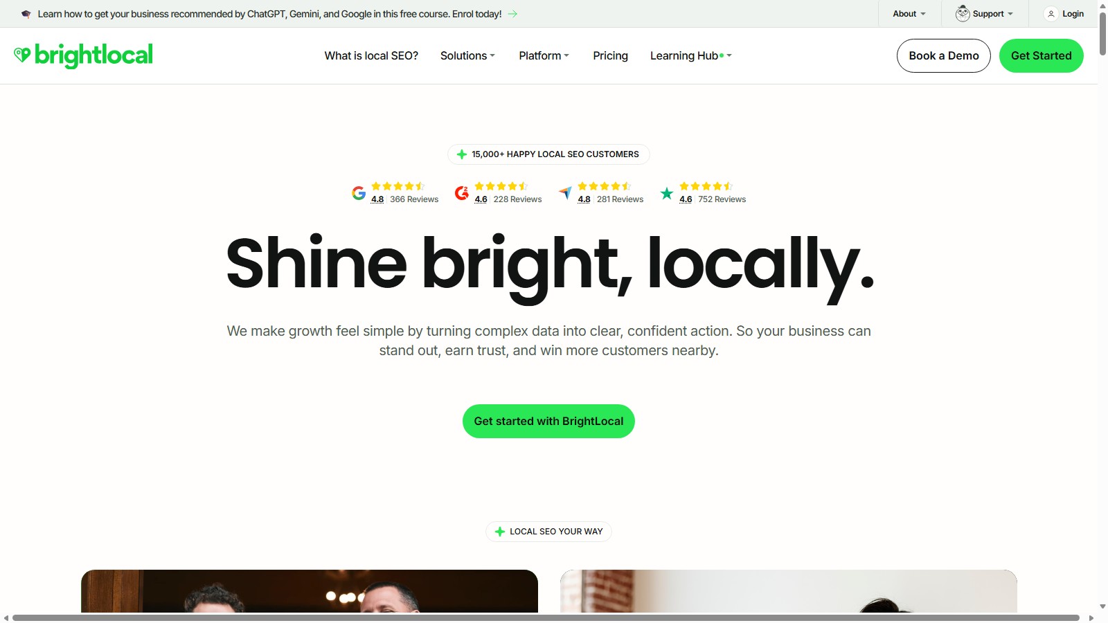 BrightLocal homepage for local SEO, citations, and reputation workflows