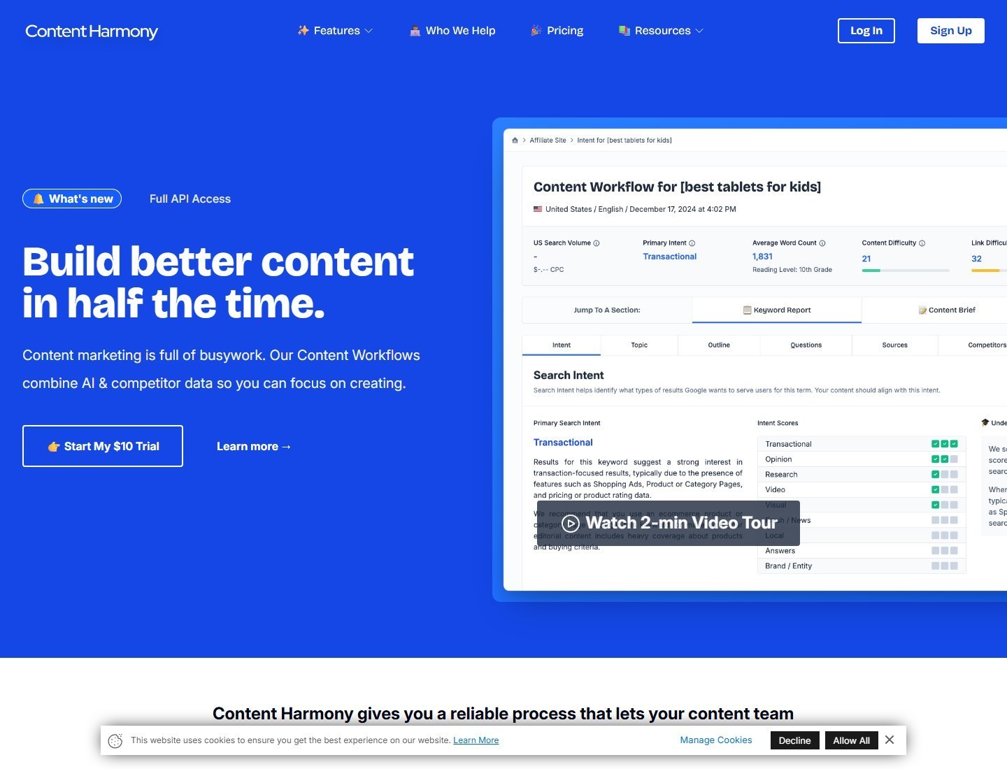 Content Harmony content brief workflow for Clearscope alternatives