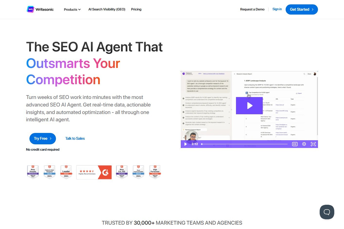 Writesonic AI search and content platform for Clearscope alternatives