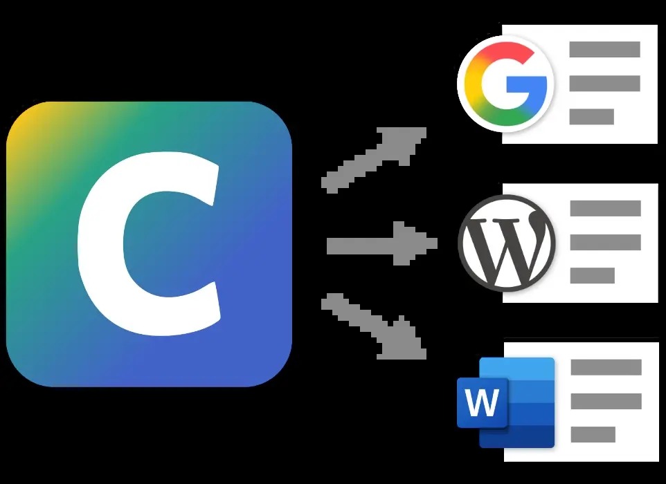 Clearscope integration options for Google Docs, WordPress, and Microsoft Word
