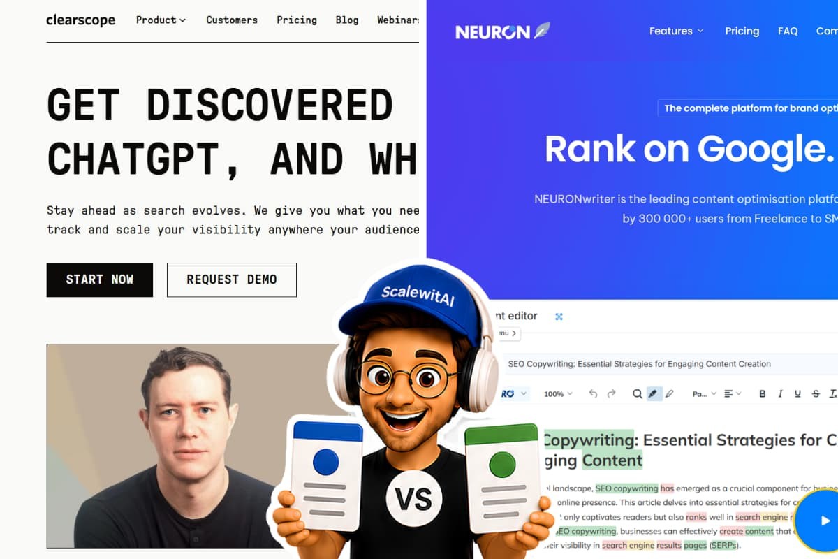 Clearscope versus NeuronWriter comparison of AI SEO optimization, workflow, and value