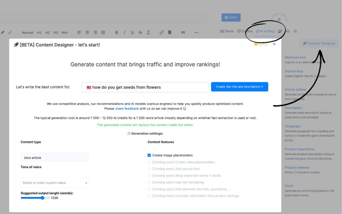 NeuronWriter AI-assisted content workflow with optimization and competitor analysis features