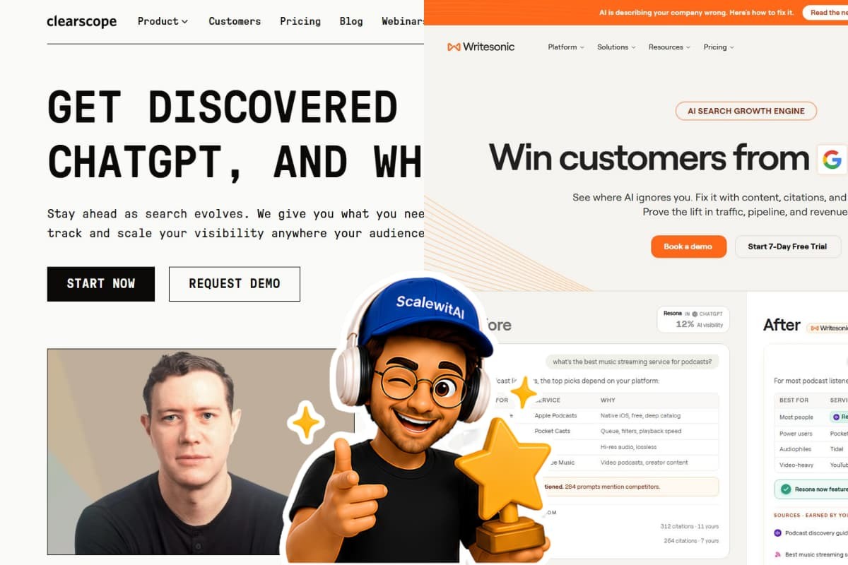 Clearscope versus Writesonic comparison of content optimization, AI writing, and GEO execution