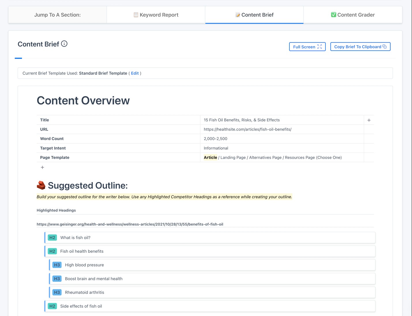 Content Harmony customizable content brief builder for strategist-to-writer handoffs