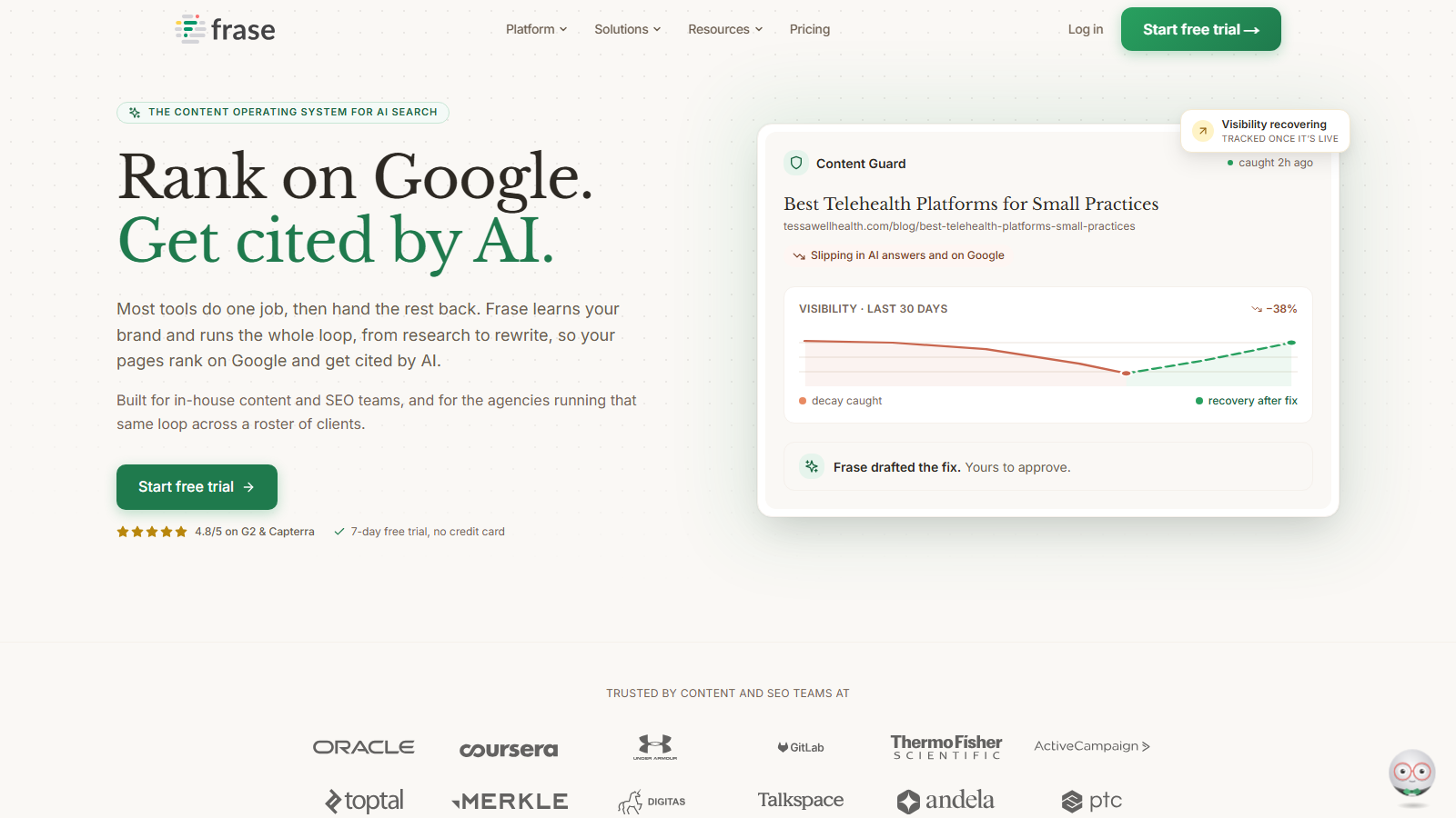 Frase official homepage presenting research writing optimization and publishing