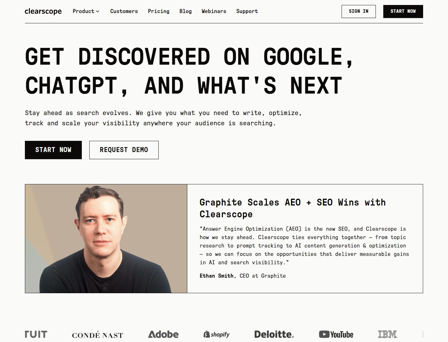 Clearscope homepage for comparing NeuronWriter alternatives