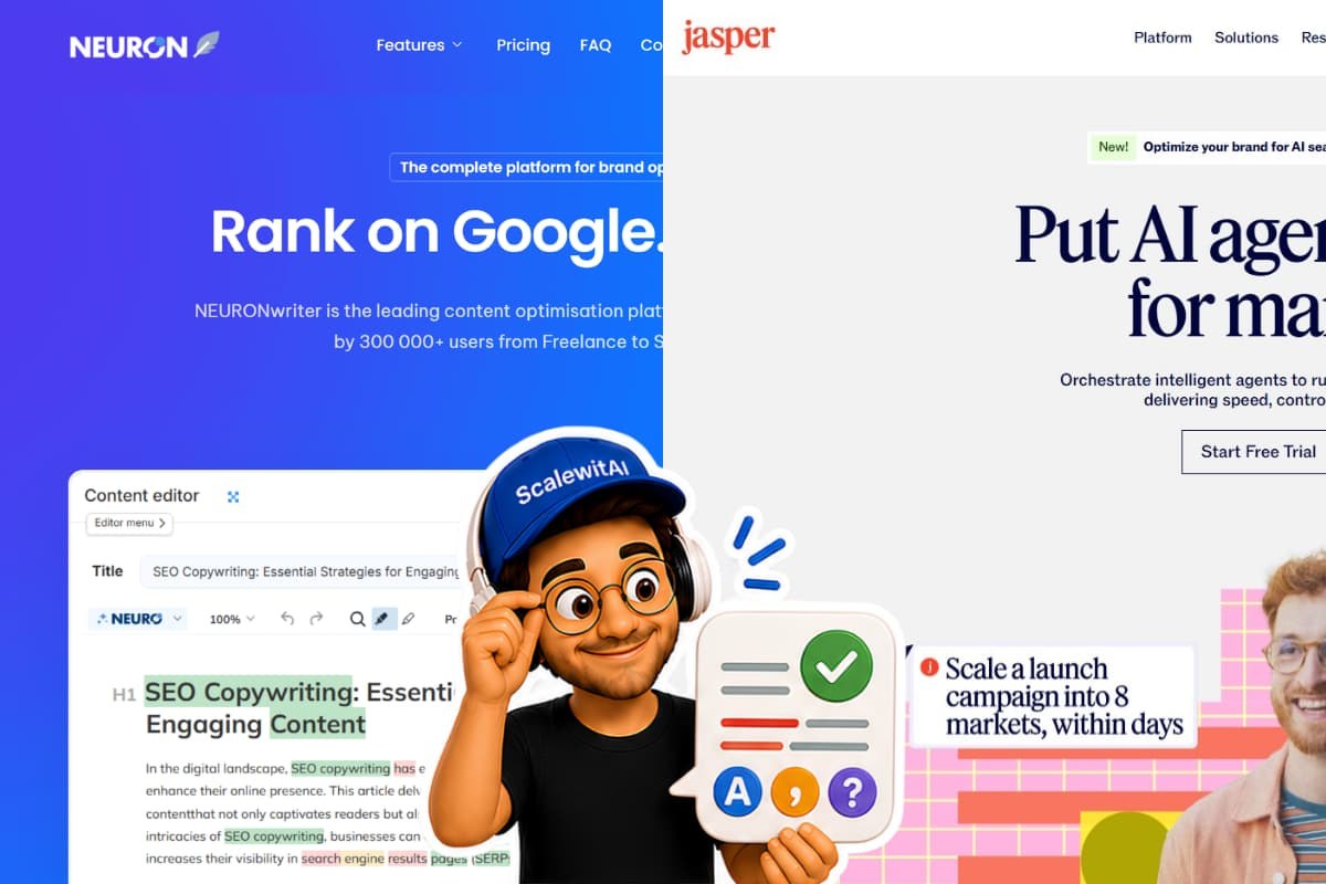 NeuronWriter vs Jasper comparison for SEO optimization versus marketing AI workflows