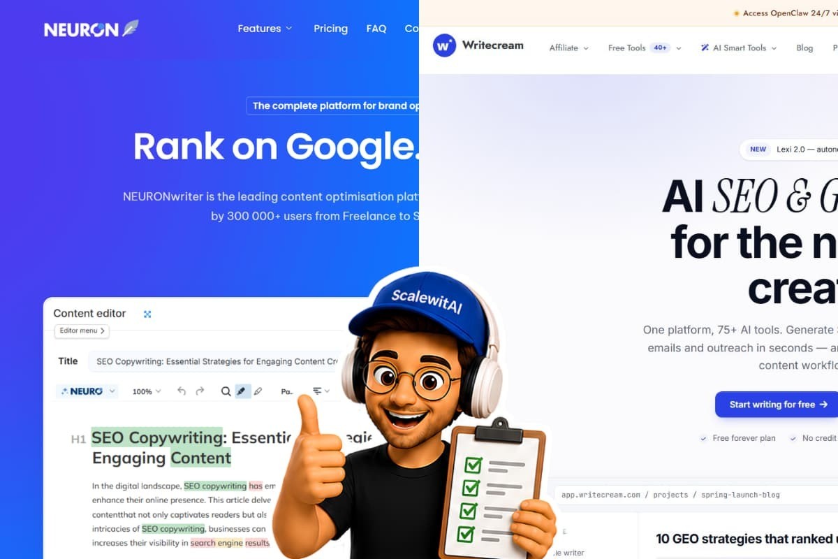 NeuronWriter vs Writecream comparison for SEO optimization and AI writing workflows