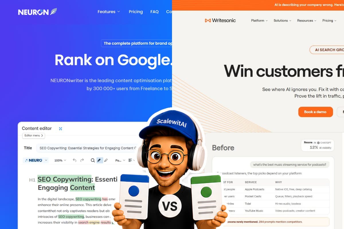 NeuronWriter vs Writesonic comparison for SEO content optimization and AI search growth
