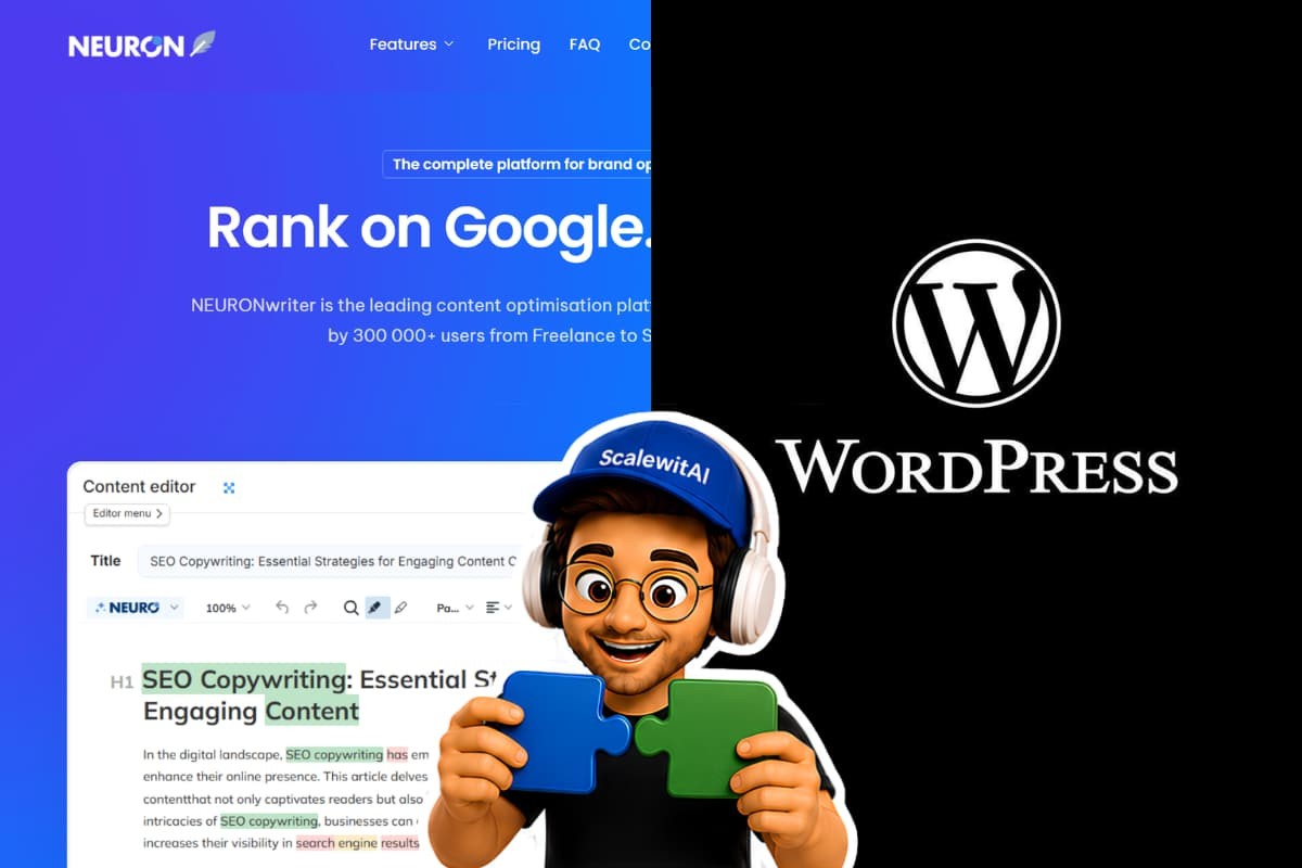 NeuronWriter WordPress integration guide with NeuronWriter editor and WordPress branding