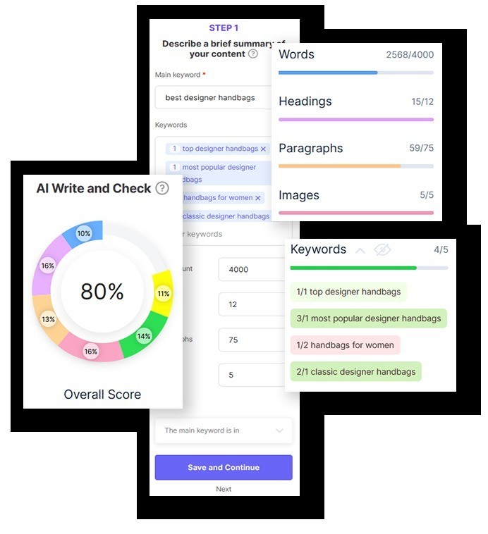SEO Writing AI content optimizer showing score and structural signals
