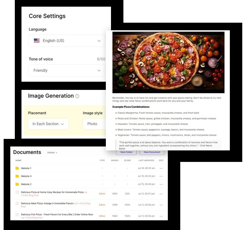 SEO Writing AI one-click generation controls for article setup