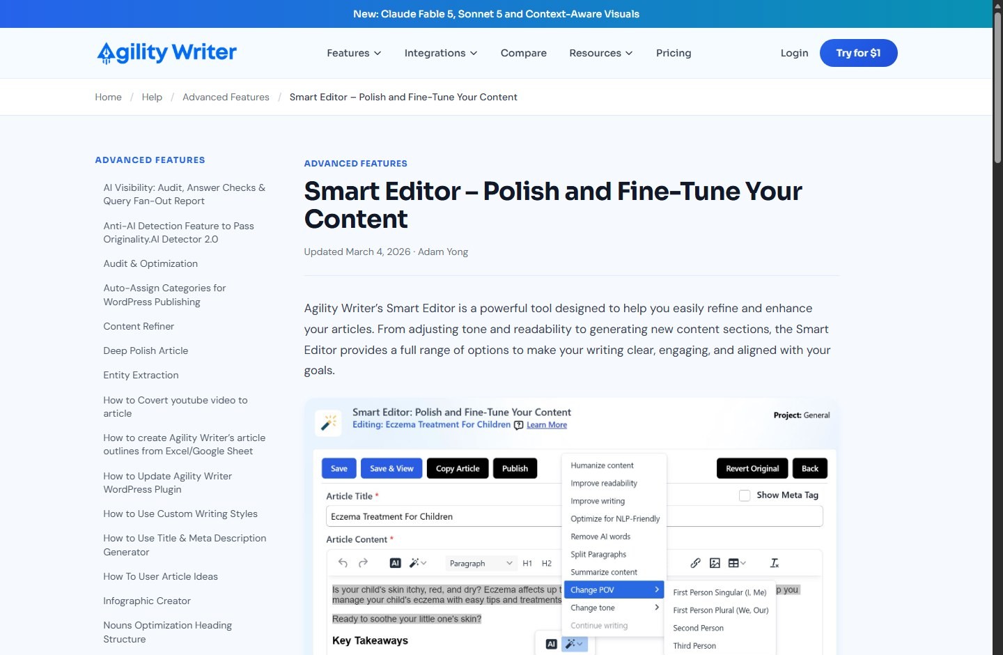 Agility Writer Smart Editor supports post-generation review and revision