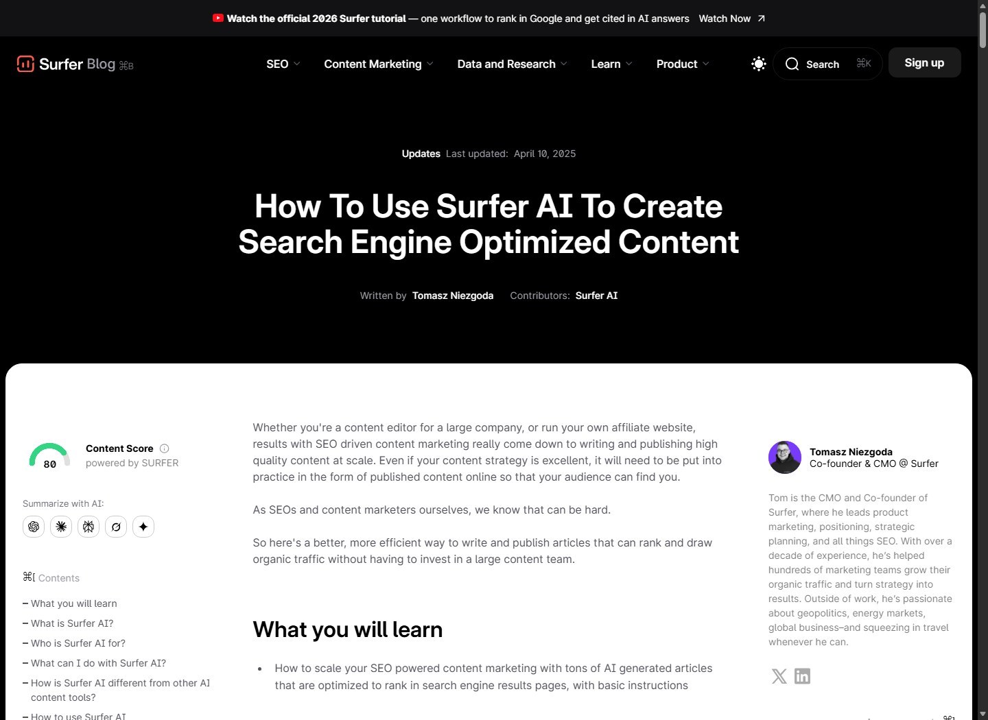 Surfer AI article generation workflow