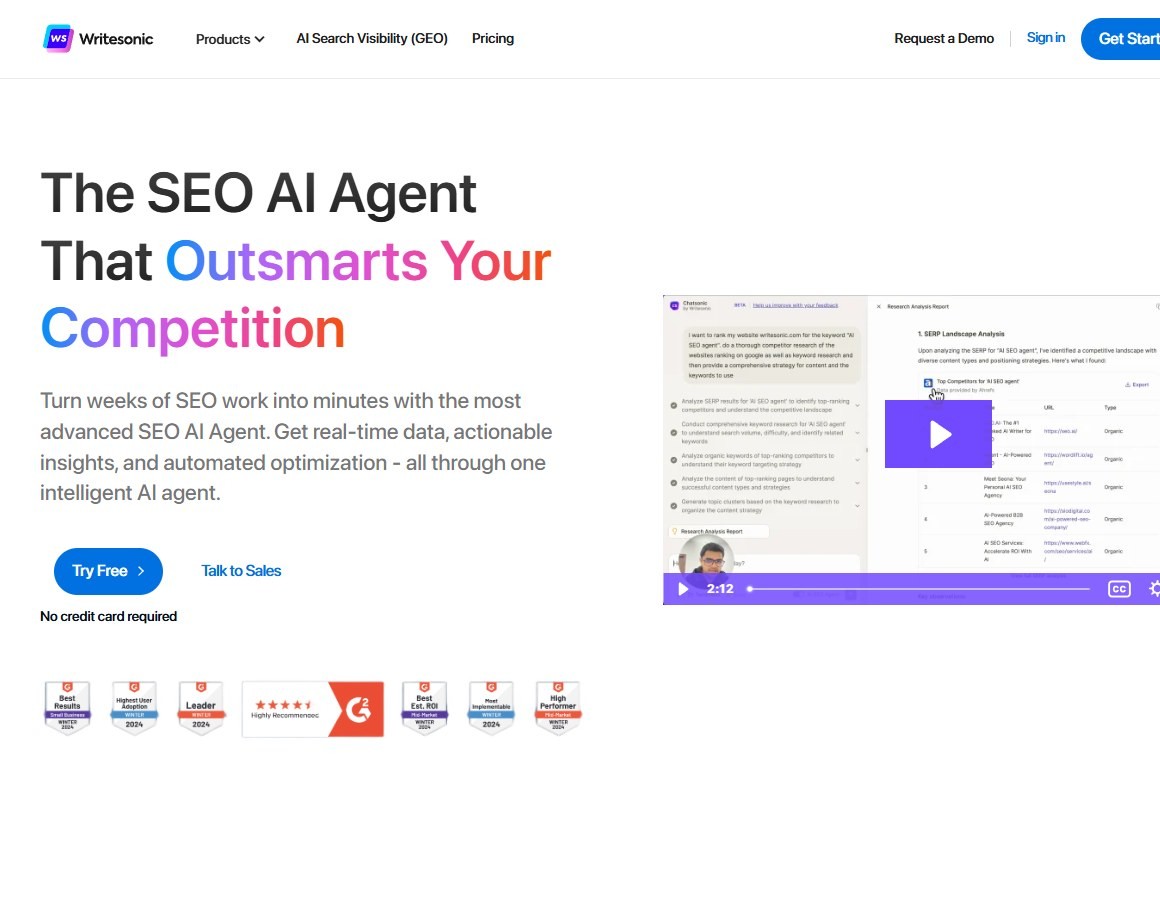Writesonic SEO AI Agent connects research, optimization, and action workflows