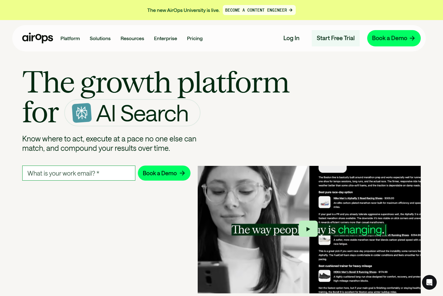 AirOps AI search growth platform homepage