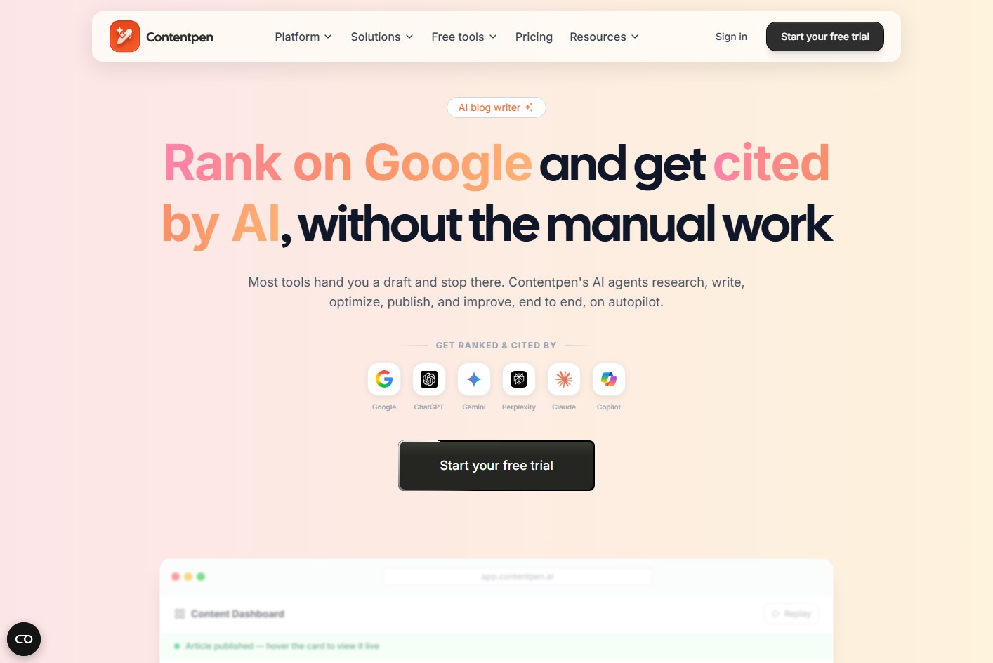ContentPen SEO and AEO blog automation homepage