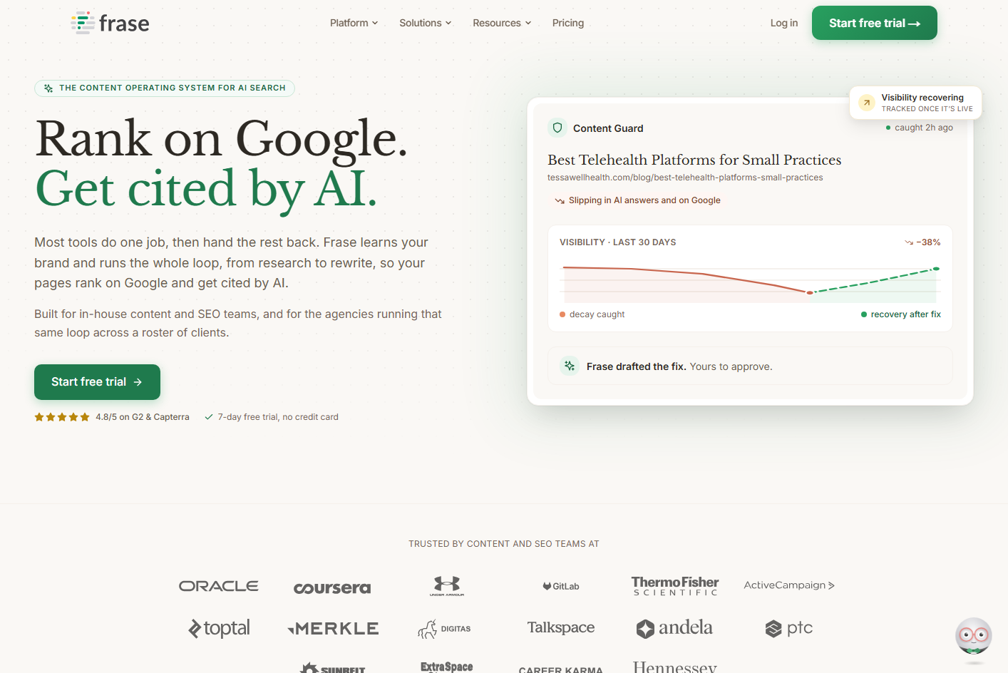 Frase SEO and GEO content operations homepage
