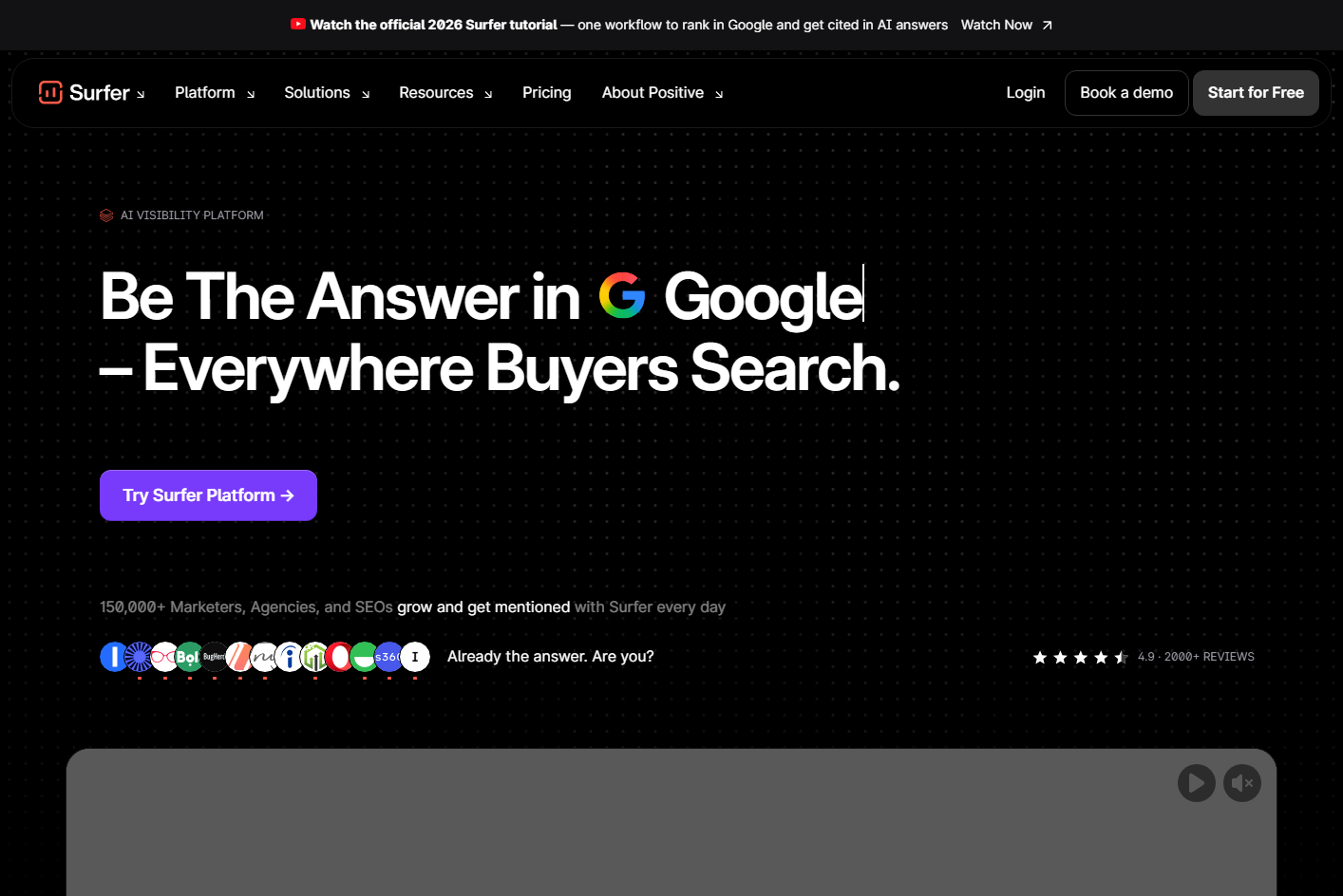 Surfer AI SEO and content optimization homepage