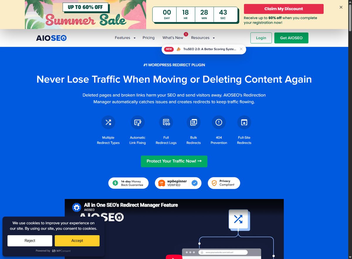Redirection Manager handles 301 redirects and 404 detection