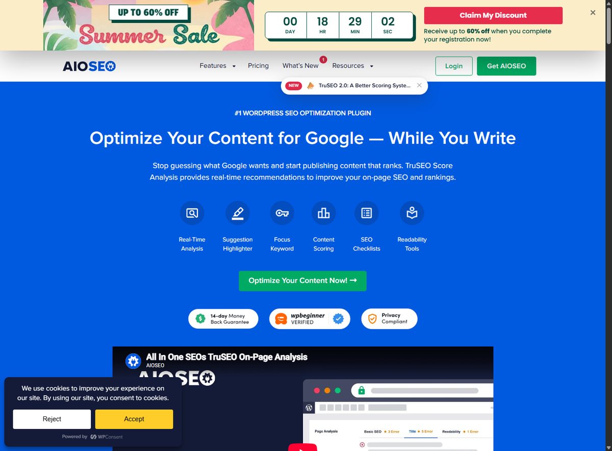 TruSEO on-page scoring analyzes 70+ SEO factors in real time