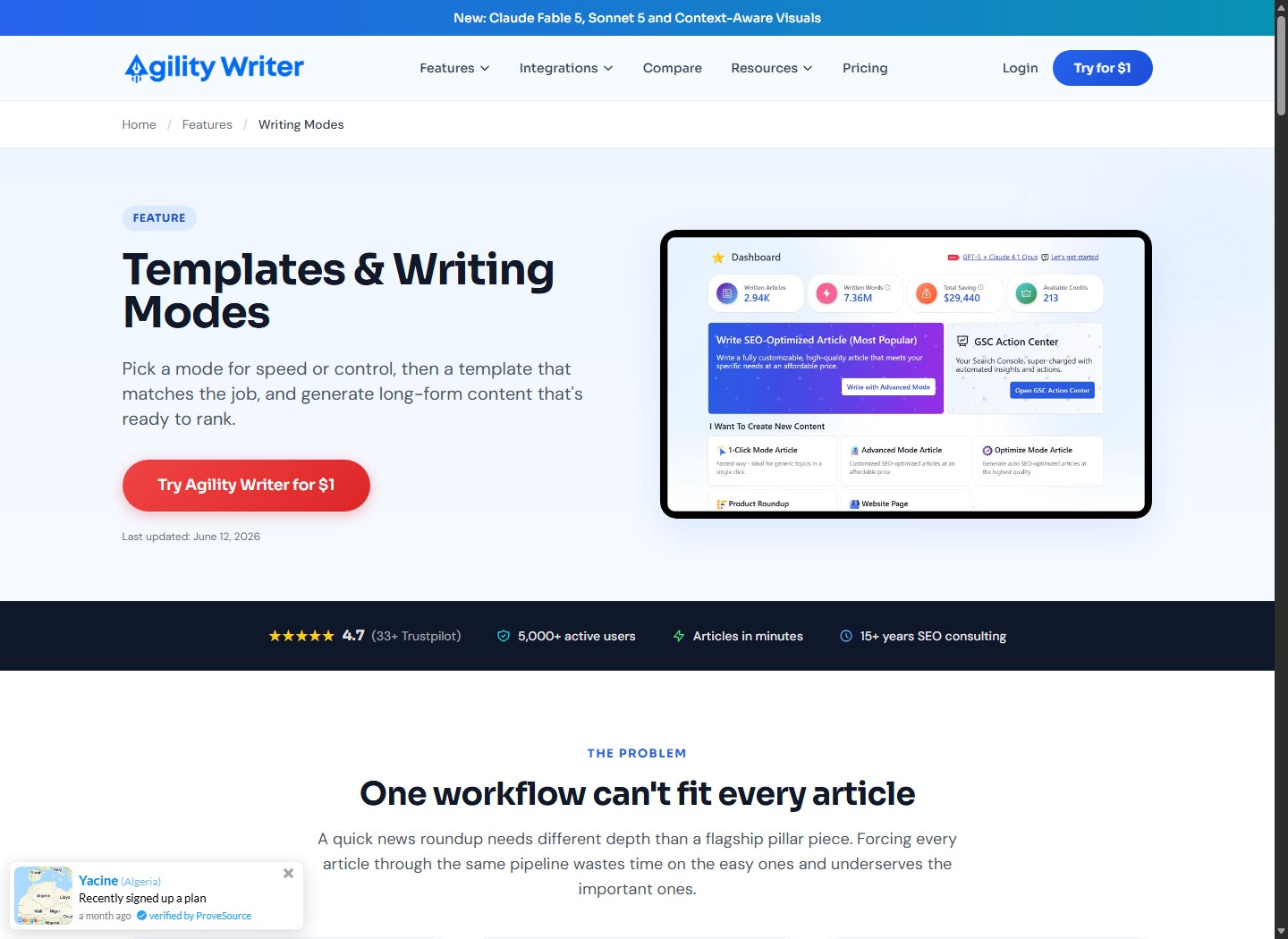 Agility Writer writing modes accept structured inputs for repeatable production