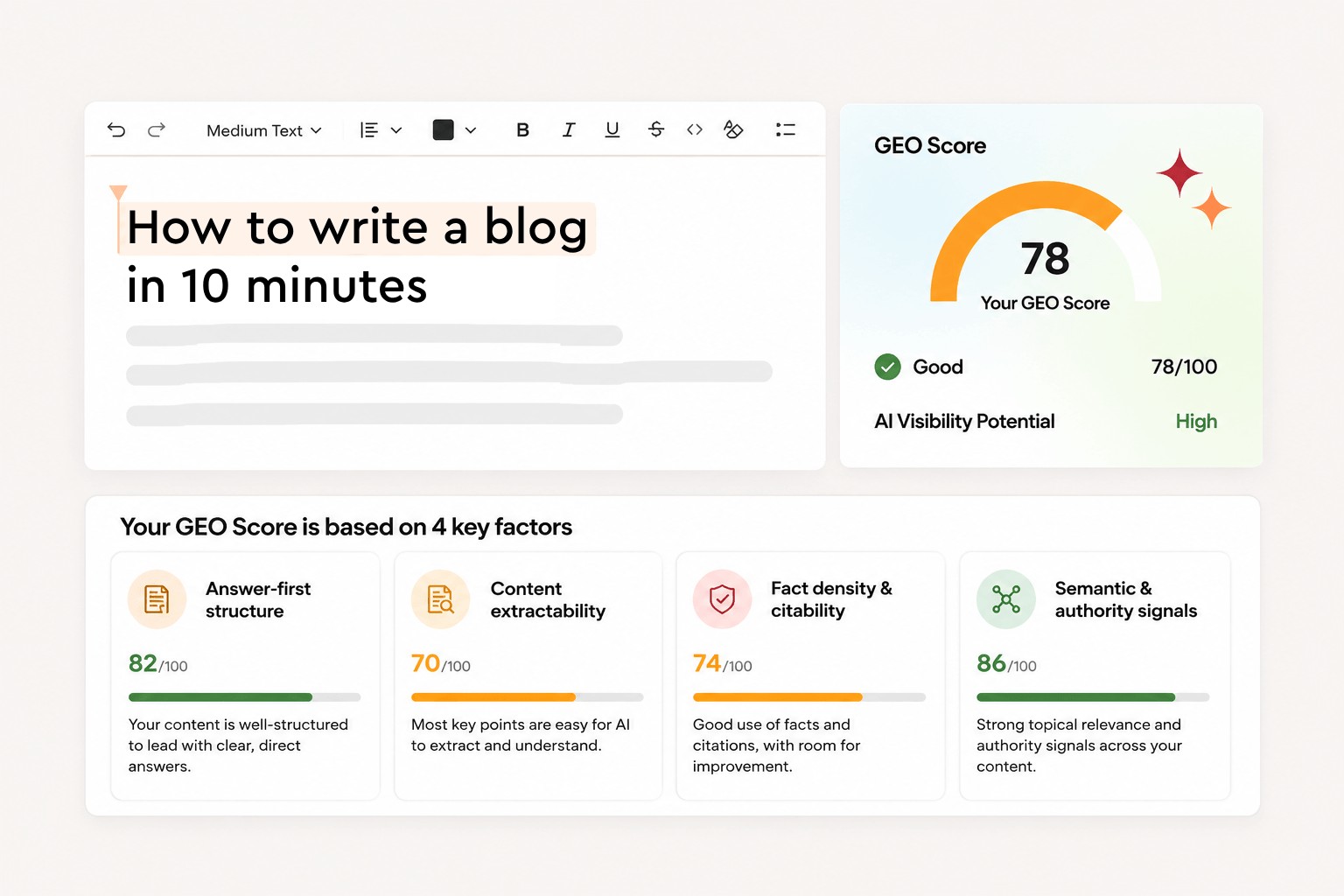 ContentPen Review GEO score and AI visibility optimization panel