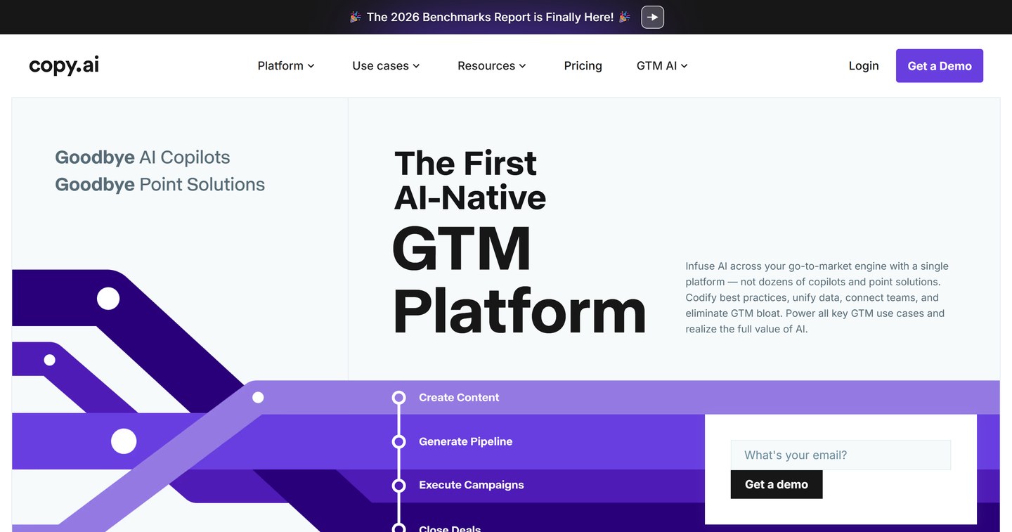 Copy.ai homepage positioning as an AI-native GTM platform