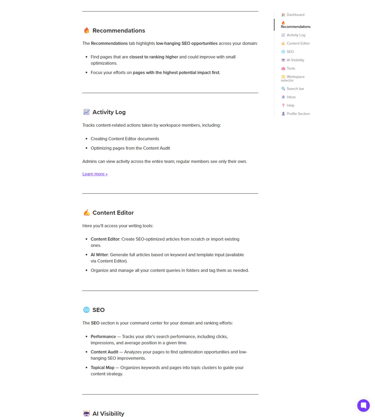 Surfer dashboard help article