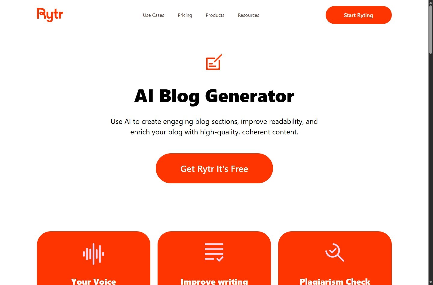 Rytr blog writing workflow with outline and section generation