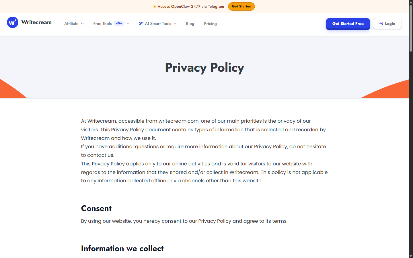 Writecream public Privacy Policy