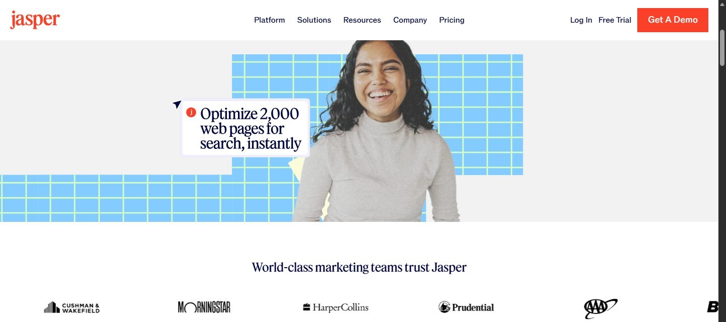 Jasper homepage for brand-governed AI marketing workflows