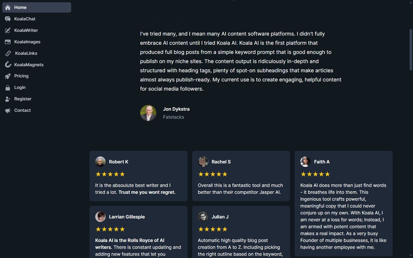KoalaWriter homepage for affiliate and SEO article creation