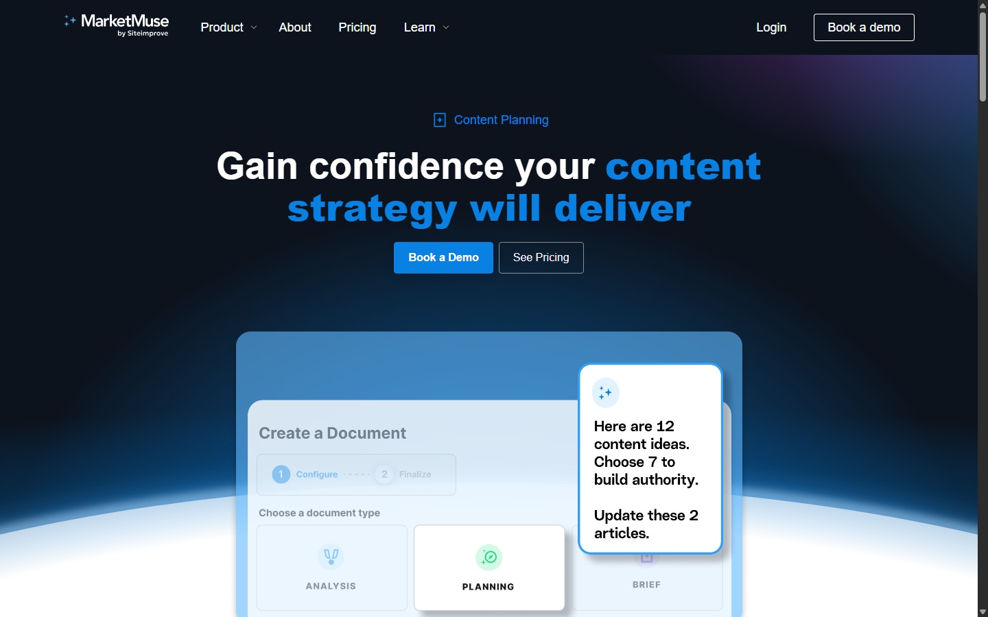 MarketMuse Content Planning page with sample plan