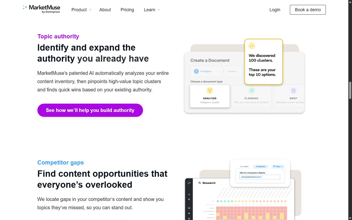 MarketMuse topic authority and inventory workflow
