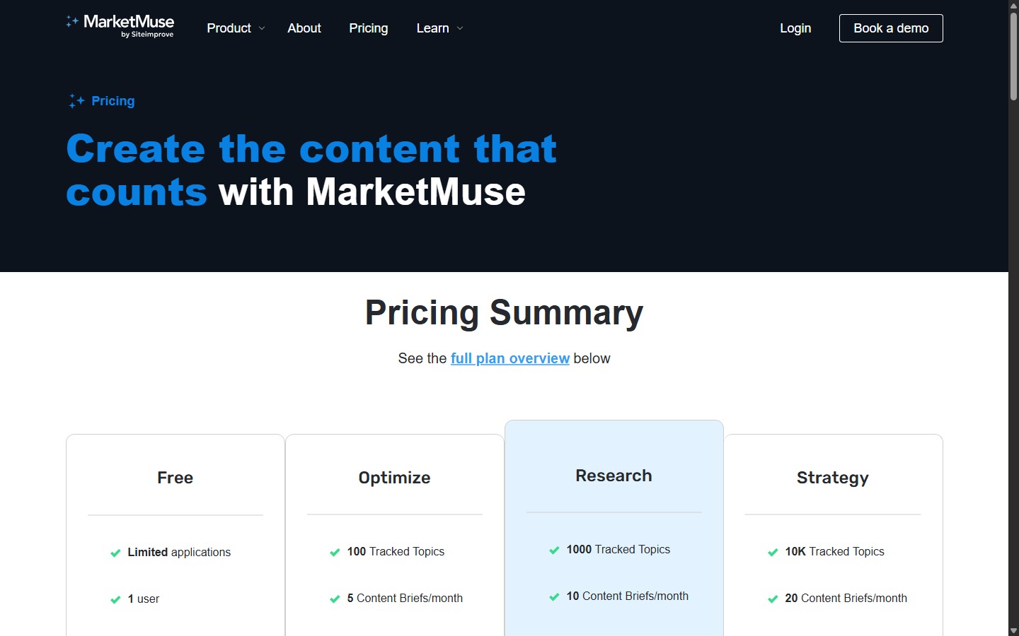 MarketMuse public plan limits without paid prices