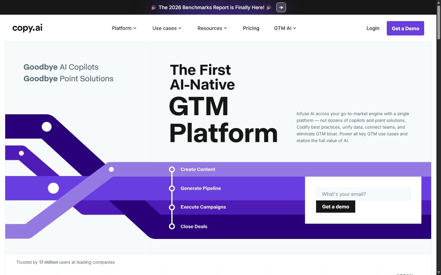 Copy.ai homepage AI-native go-to-market platform