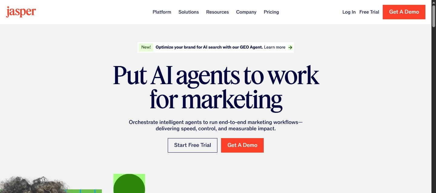 Jasper homepage marketing agent workspace