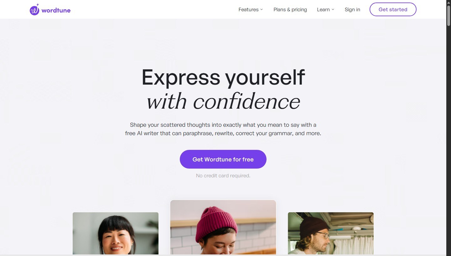 Wordtune homepage sentence rewriting and tone control