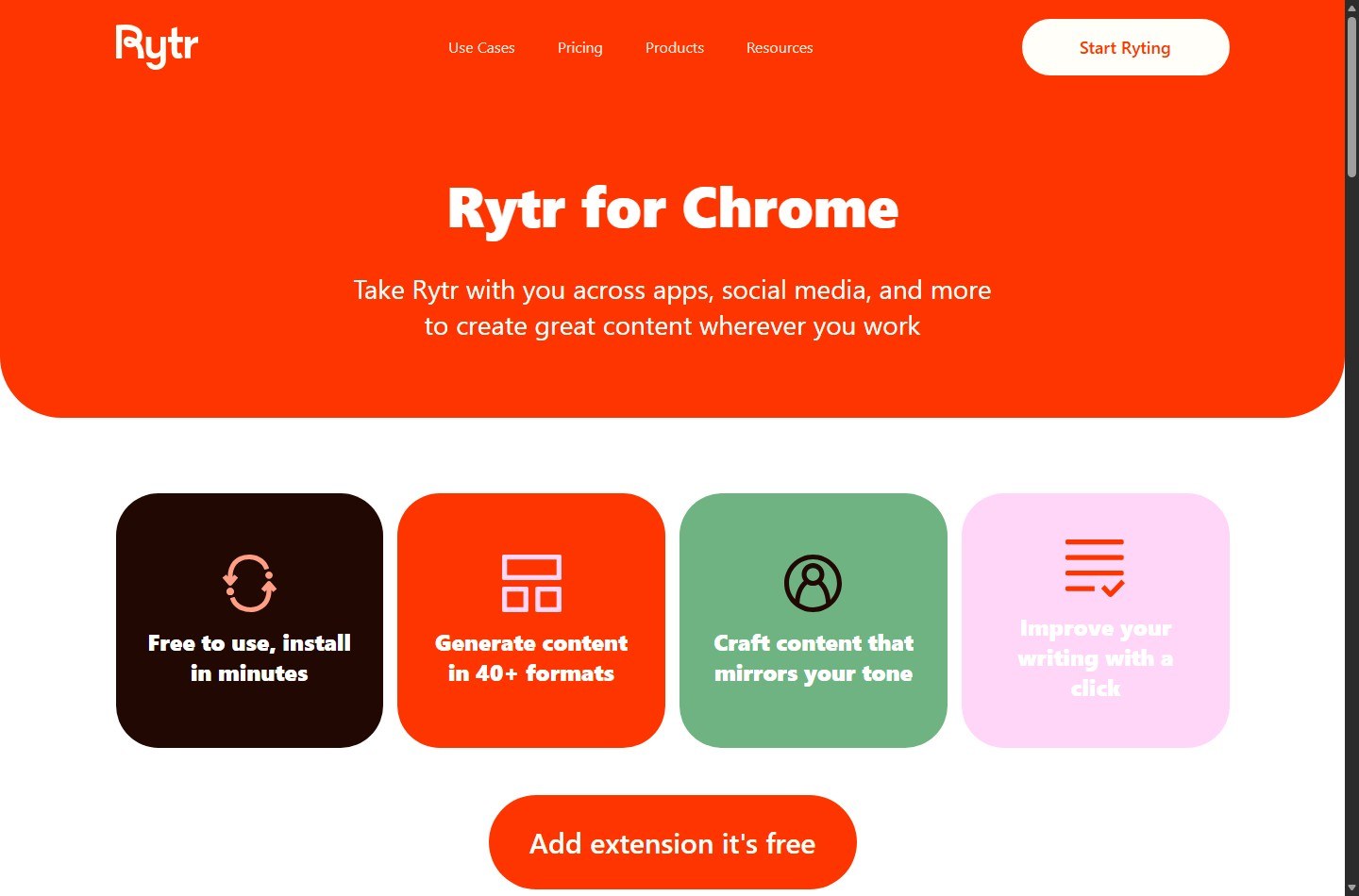 Rytr Chrome extension for writing across web applications