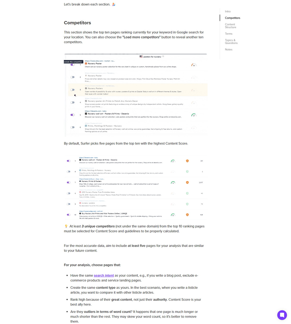 Customization Panel competitor and term controls