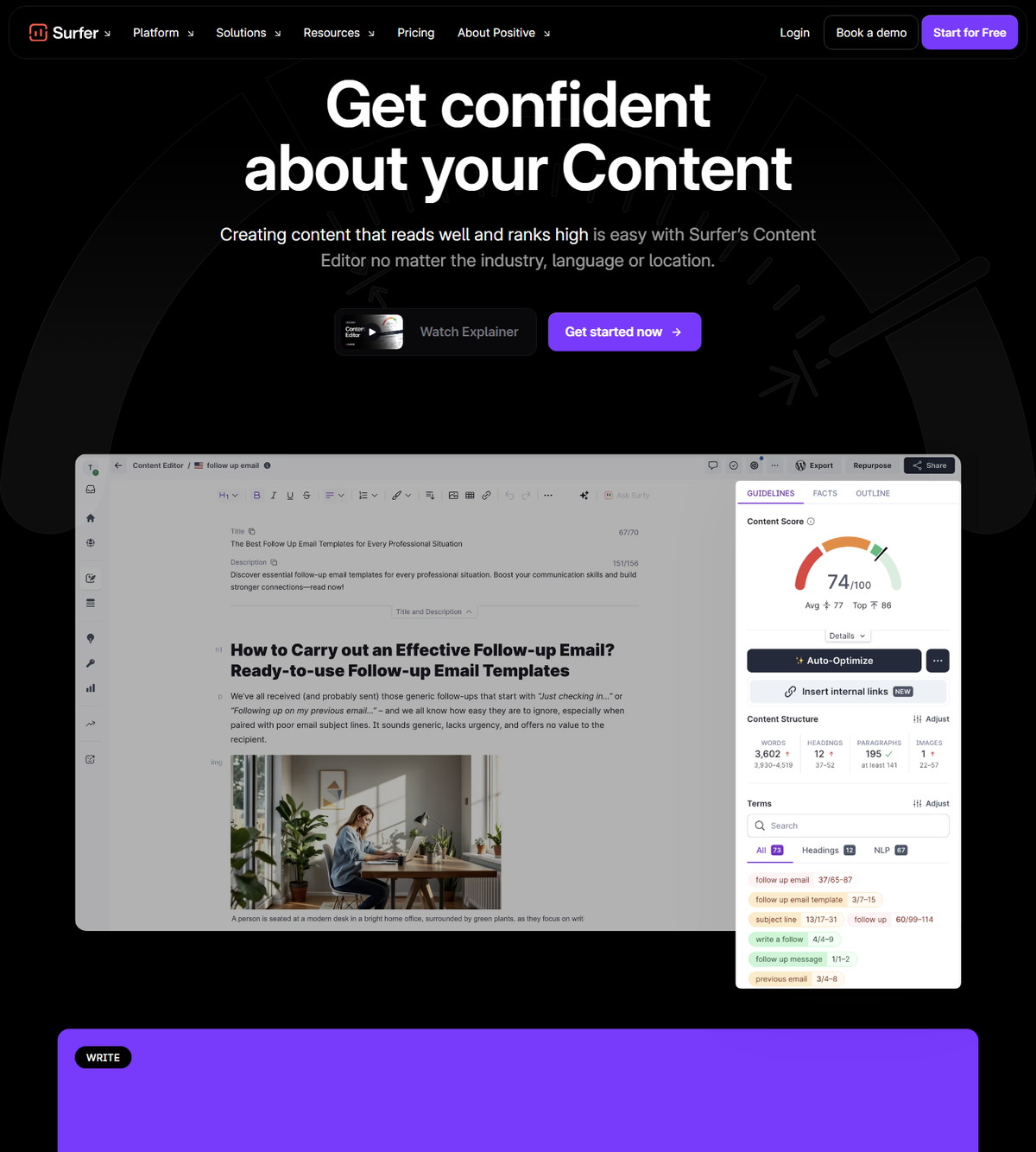 Surfer Content Editor product page positioning