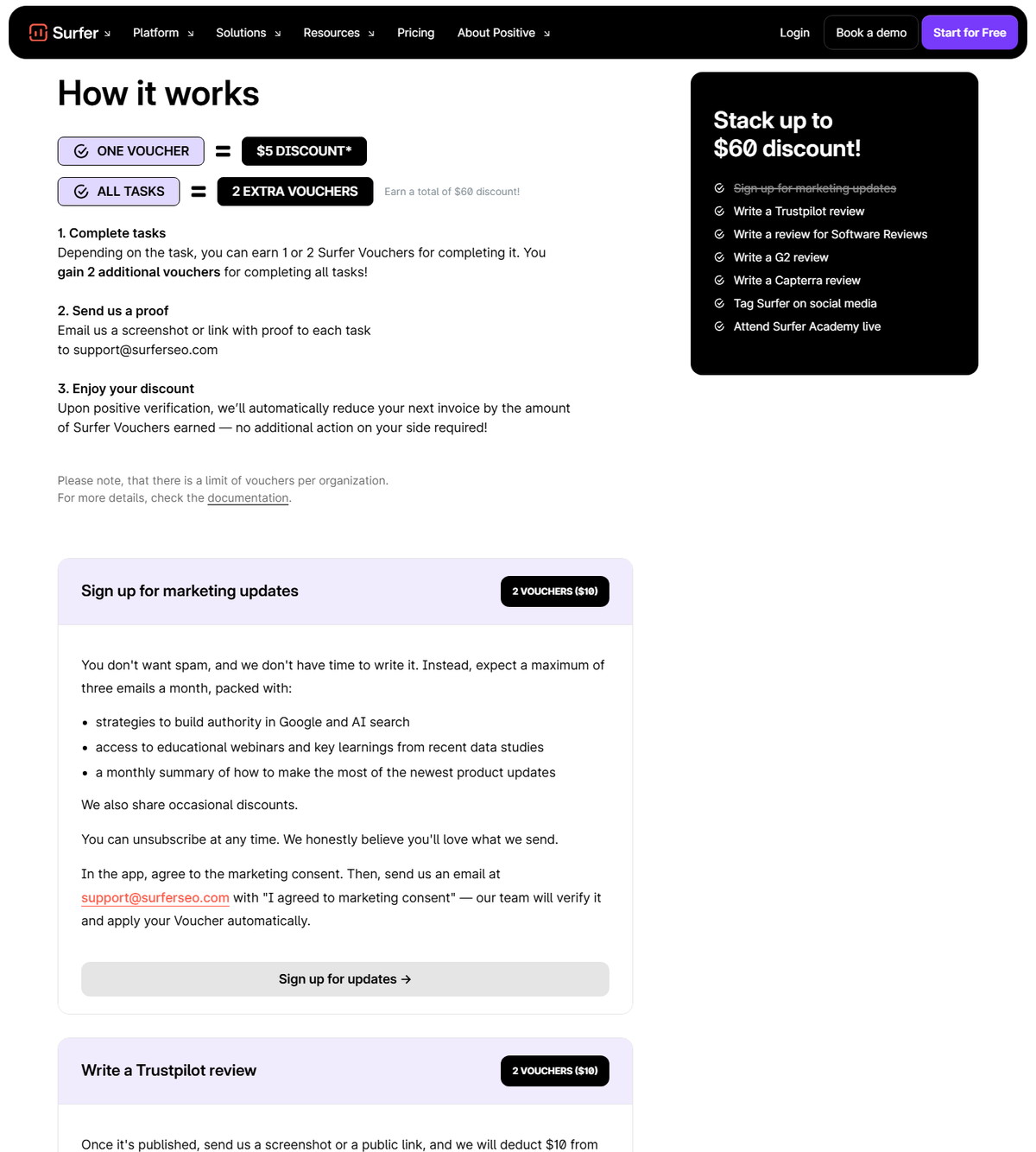 Surfer official Earn Free Vouchers page