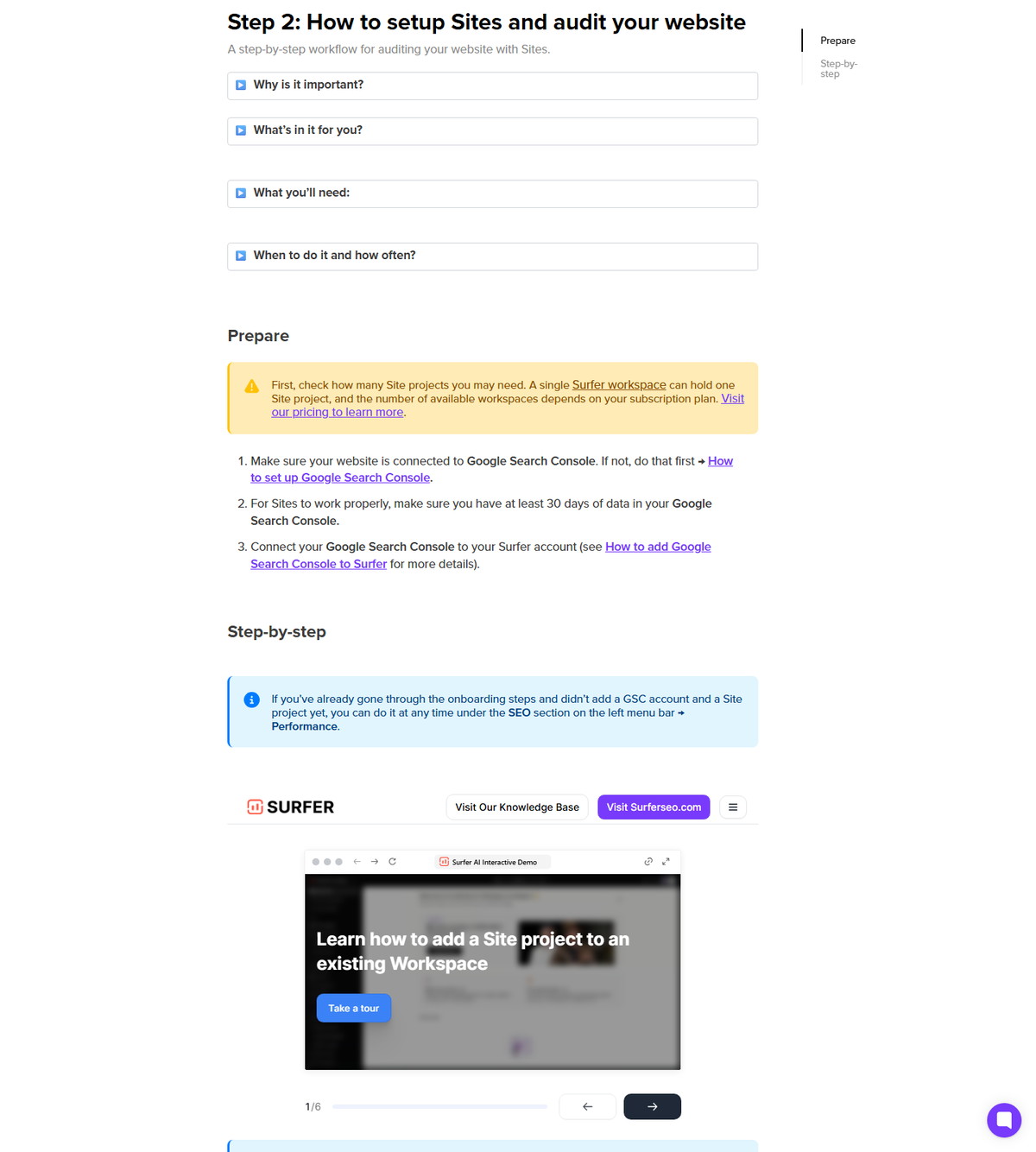 Surfer help article on setting up Sites