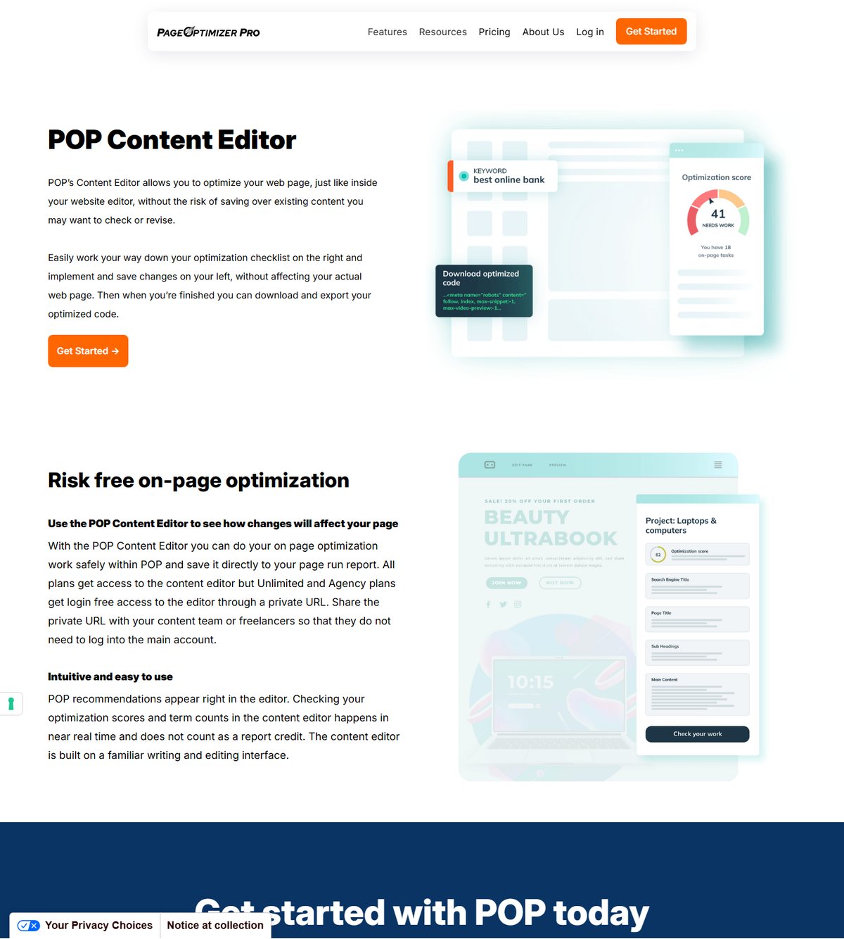 Page Optimizer Pro Content Editor showing on-page recommendations