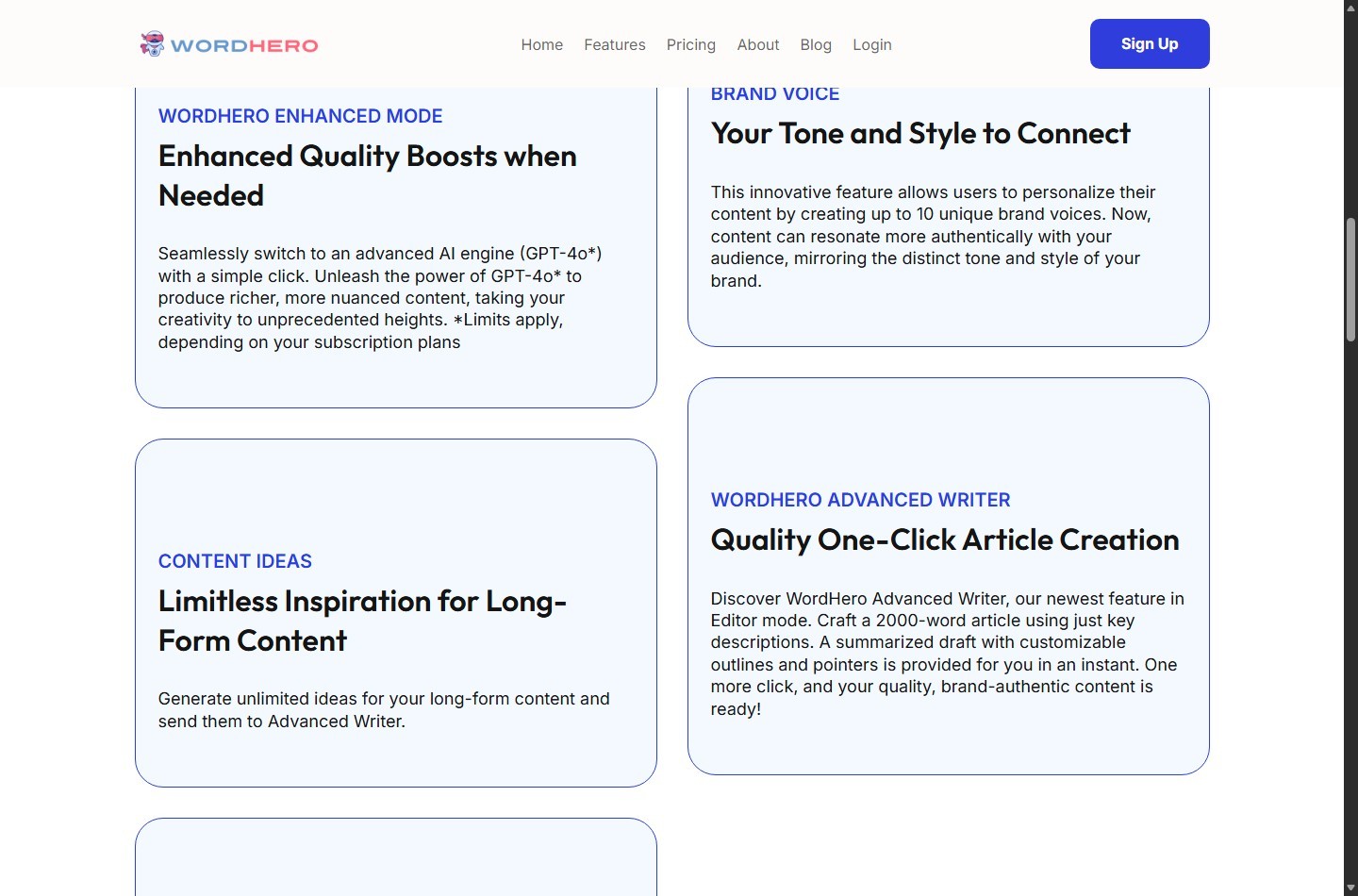 WordHero Brand Voice, Enhanced Mode, content ideas, and Advanced Writer