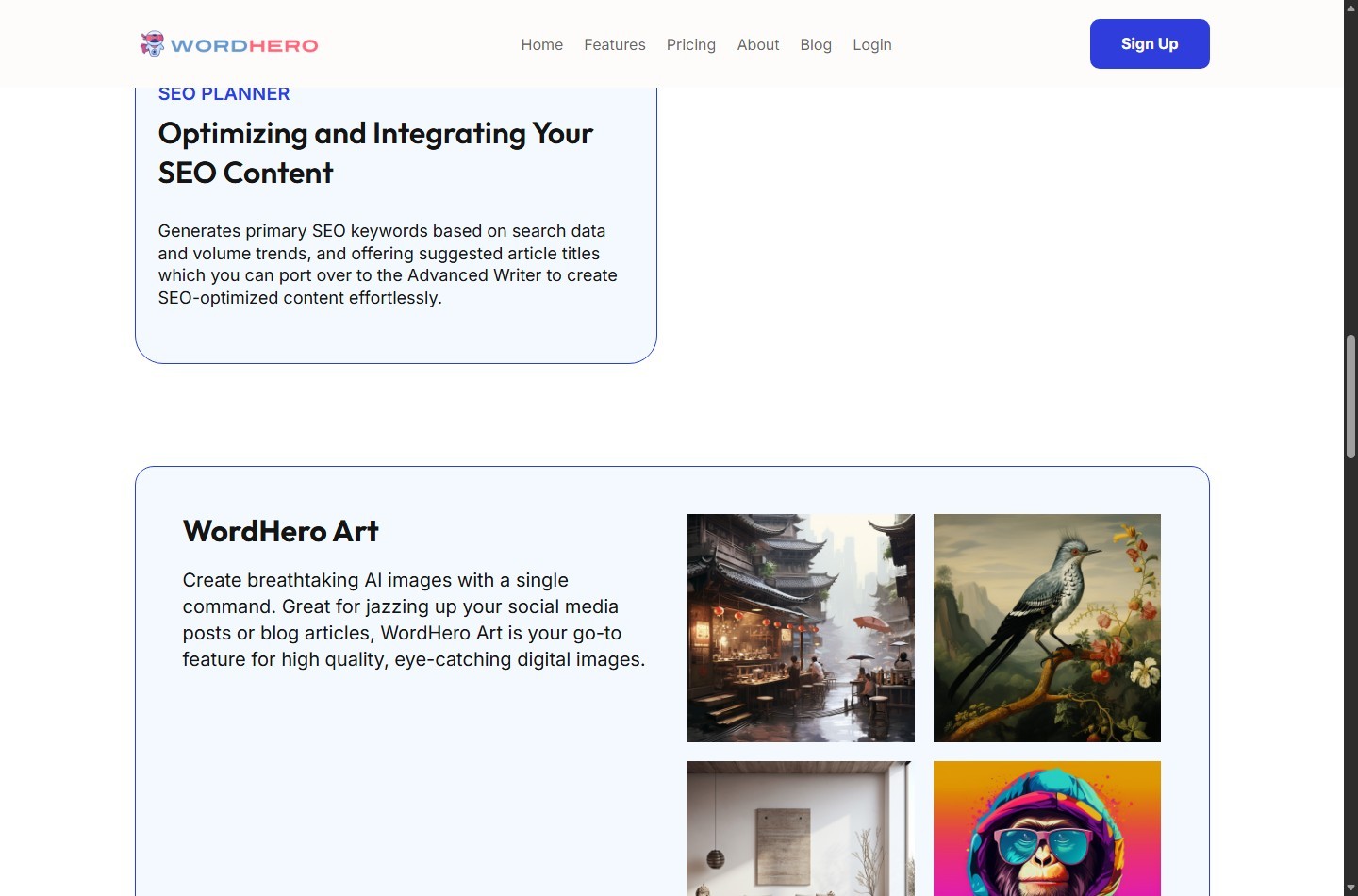 WordHero SEO Planner and WordHero Art feature overview