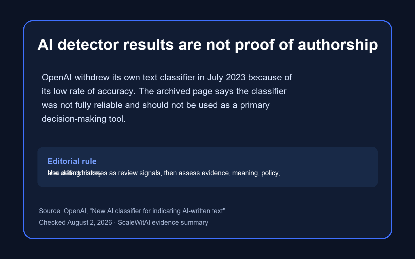 ScaleWitAI evidence summary of OpenAI AI detector limitations