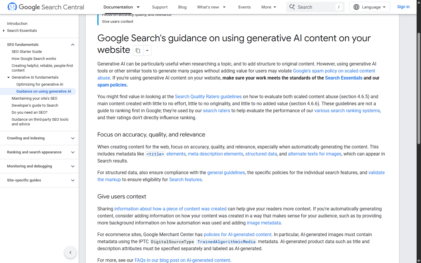 Google Search guidance on generative AI content