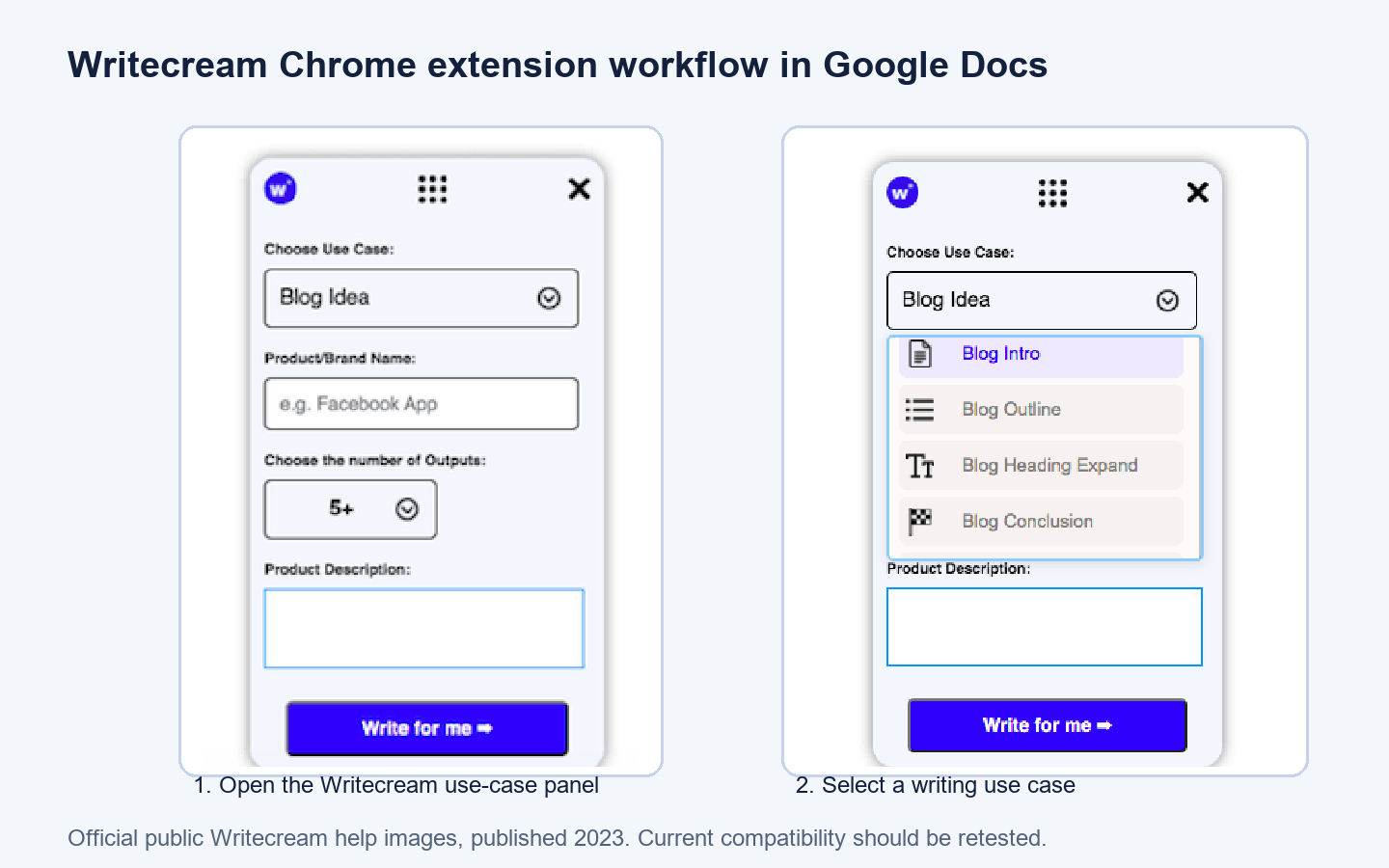 Writecream Chrome extension workflow in Google Docs